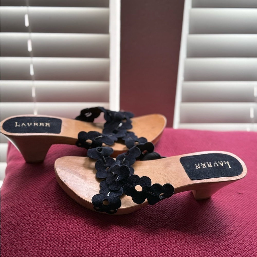 Ralph Lauren Dark Blue Floral Women's Sandals - Picture 2 of 8